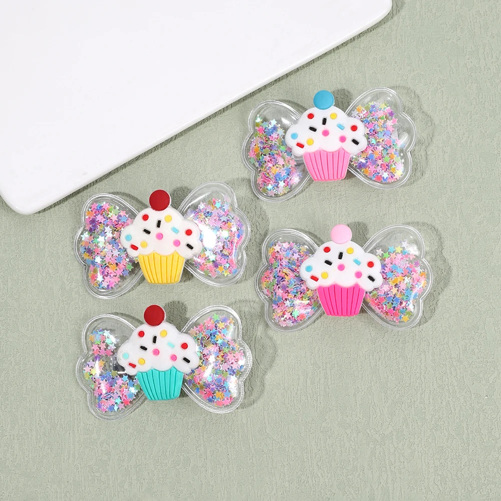 CN 4Pcs Jelly PVC Hair Bow Clip Shaker Glitter Star Hair Pin for Girls Sweet Ice Cream Hair Clip Kids