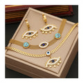 New Trendy 18k Gold Turkey Eye Pendant Necklace Jewelry Stainless Steel Zircon Necklace With Earring Women
