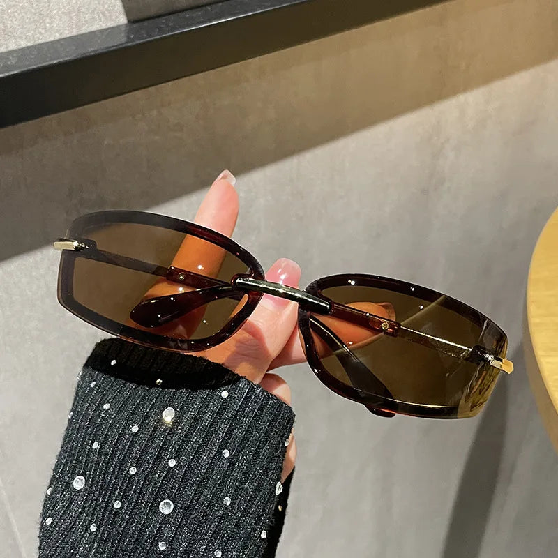 Vintage Unisex Custom logo Ladies Shades Wholesale Cut Rimless Trendy Sunglasses Y2k Style