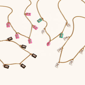 Dingran 18K Gold Plated Stainless Steel Link Chain Fashionable Colorful Zircon Enamel Charm Necklaces for Women Gift