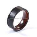 8mm Handmade Black Tungsten Trendy Certified Ring Grooved Offset Rosewood Liner Men's Wedding Band Engagement Promise