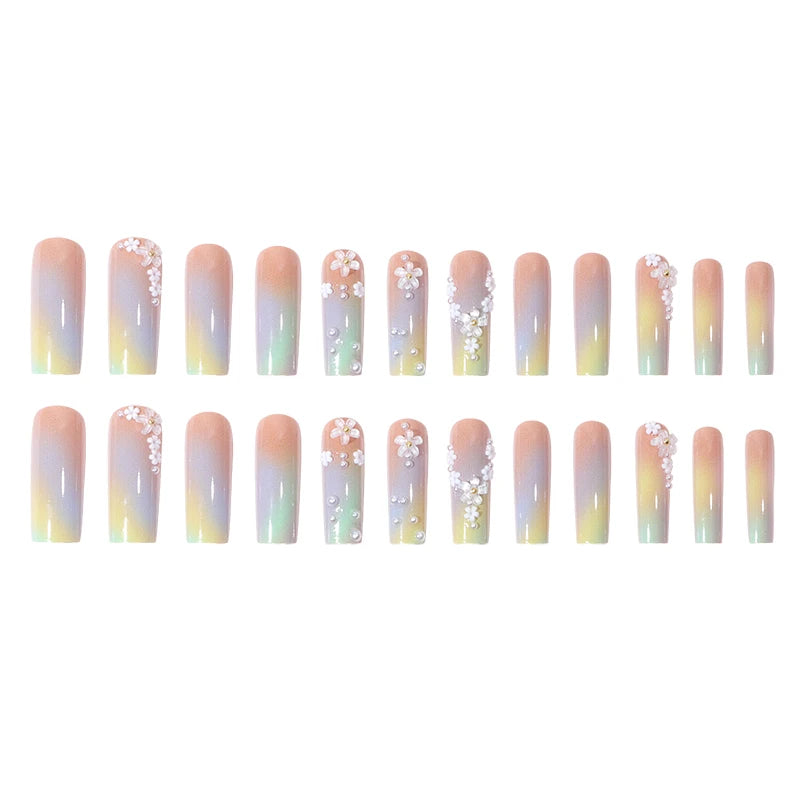 Y-113 L-size Ballerina artificial press on false nails Temooi brand coloring Nail tip Hand-set flower