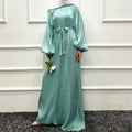 Islamic Clothing Abaya Women Muslim Dress Solid Color Shining Polyester Puff Sleeves Summer Modest Muslim Dress for Women