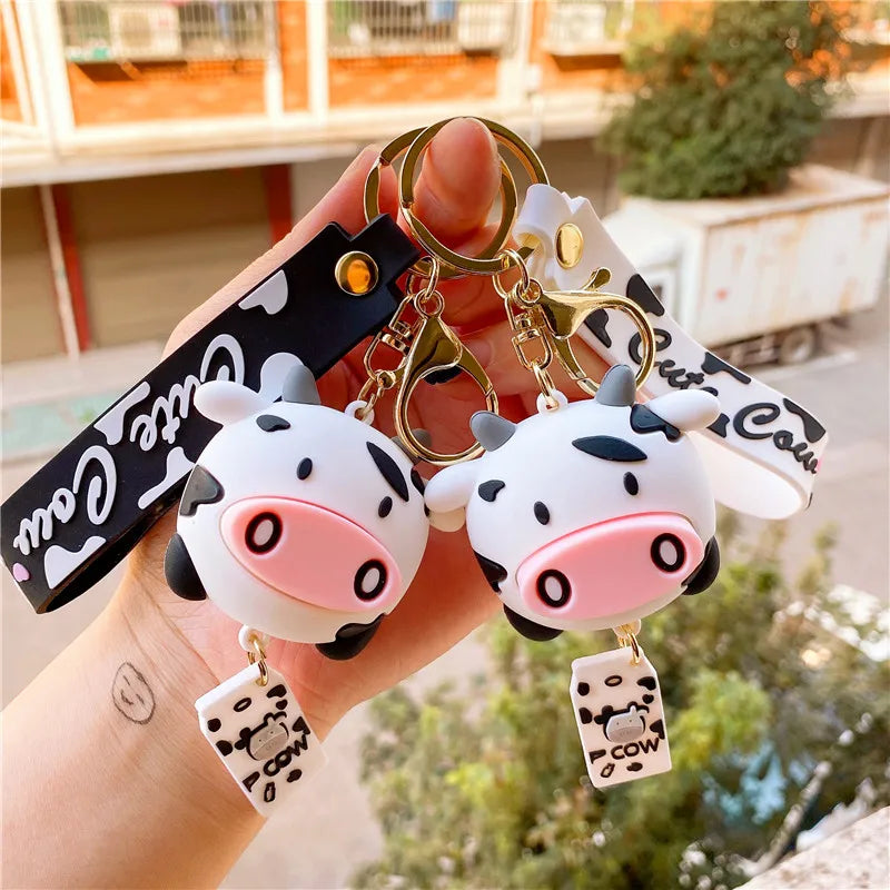 New Creative Silicone Animal Cows Keychains Personality Cartoon Cute Car Key Chain Ring Bag Pendant
