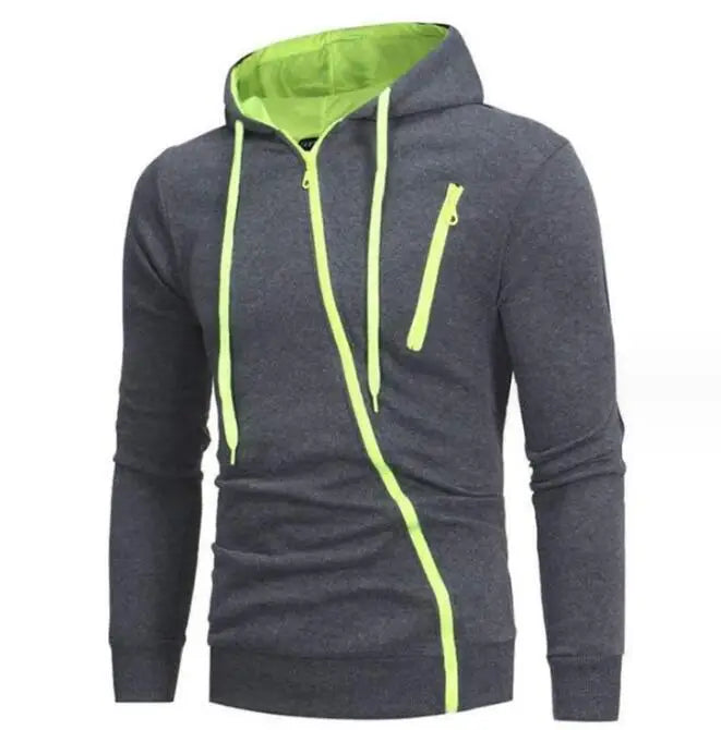Diagonal Zipper Designs Sweatshirt Custom Logo Cotton Fashion Streetwear Color Block Men Hoodies