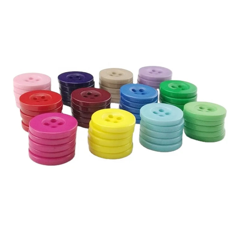 Factory Sale in Stock Multi-Size Colorful Resin Plastic Round Button 4 Holes Button for Kids Clothing Crafts