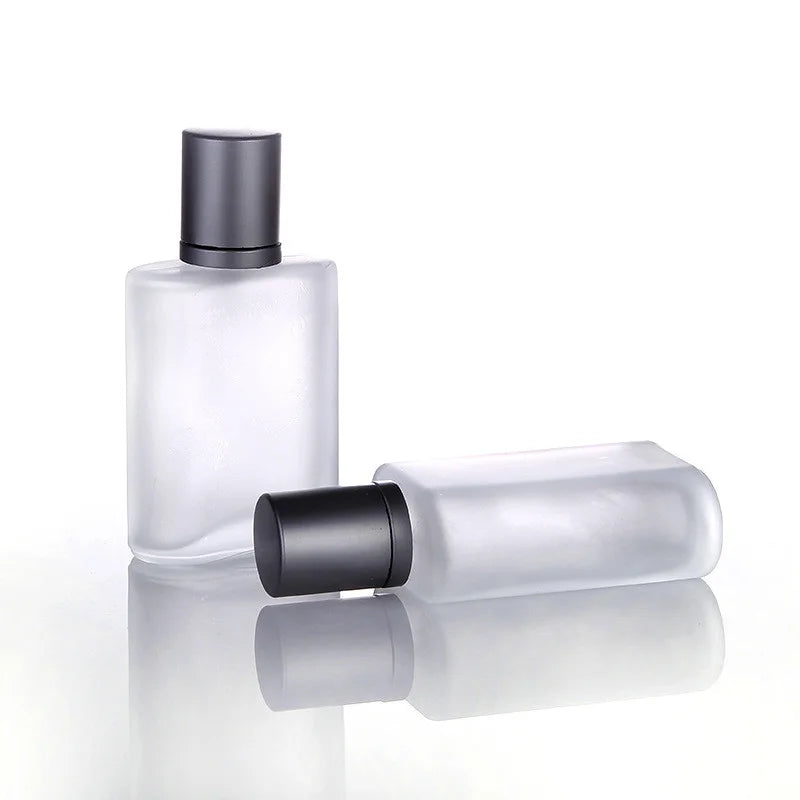 Hot Sale Fine Mist Aluminum Sprayer Cap Screw Neck Frosted Glass Flat square Shape Empty Perfume Bottles 30ml 50ml 100ml