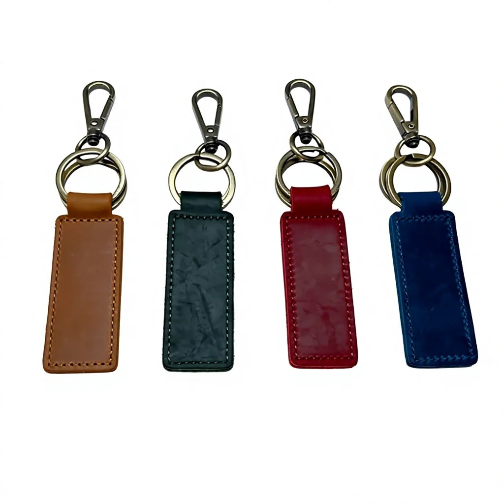 Engraved Logo Gift Vintage Blank Personalized Crazy Horse Genuine Cowhide Leather Keychain in Bulk
