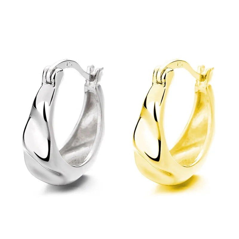 EH1544 Luxury Vintage FineJewelry Accessories Gold Plated 925 Sterling Silver Geometric Hoops Earrings Women's Chunky Earrings