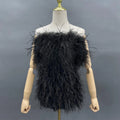 Janefur Ladies Party Long Green Wrap Feather Fur Dress Ostrich Dress