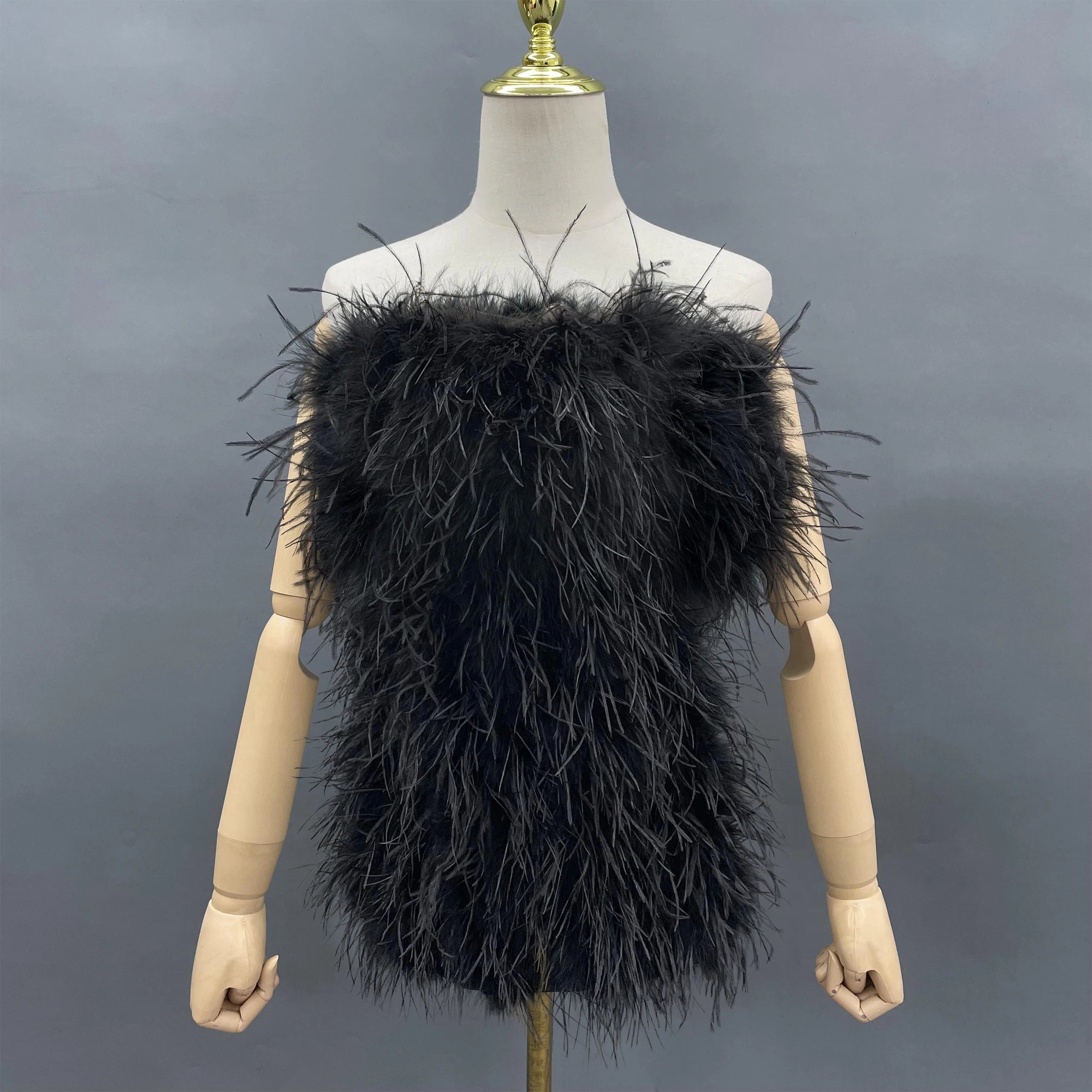 Janefur Ladies Party Long Green Wrap Feather Fur Dress Ostrich Dress