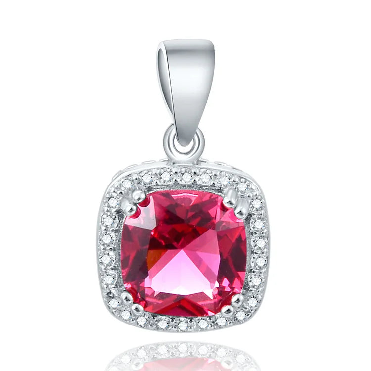 For Wedding 925 Sterling Silver Pendant Rhodium Plated Aaa Crystal Fashion Ruby Stone Pendant