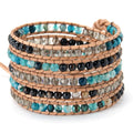 Handmade Femme Boho Penta Cyclic Leather Wrap Bracelet with Crystal Natural Stone Agate Beads Bohemian Style Jewelry