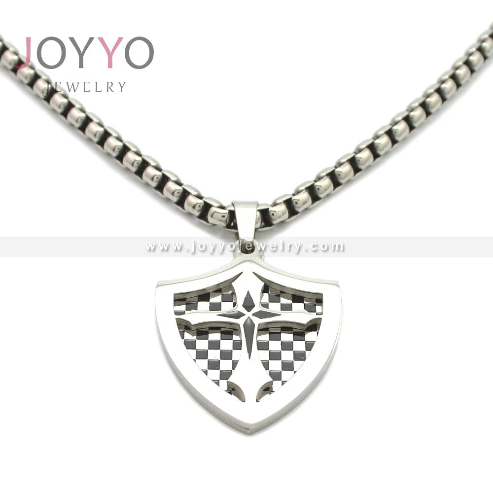 Stainless Steel Crucifix Jesus Cross Chain for Men Pendant Name Necklace Personalised Christian Checkerboard Jewelry