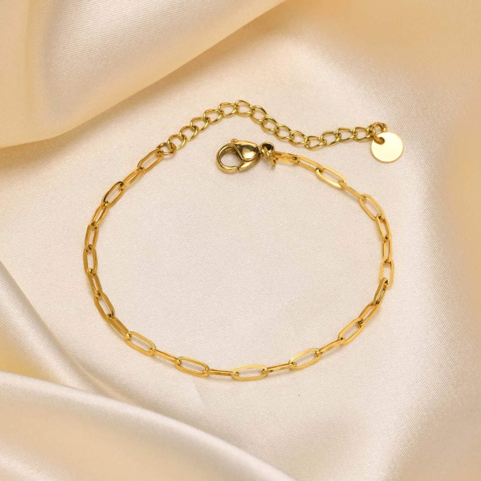 Waterproof 18k Pvd Gold Plated Chains Bracelet Minimalist Paperclip Pin Link Chain Stainless Steel Bracelet Laser Engraving Logo
