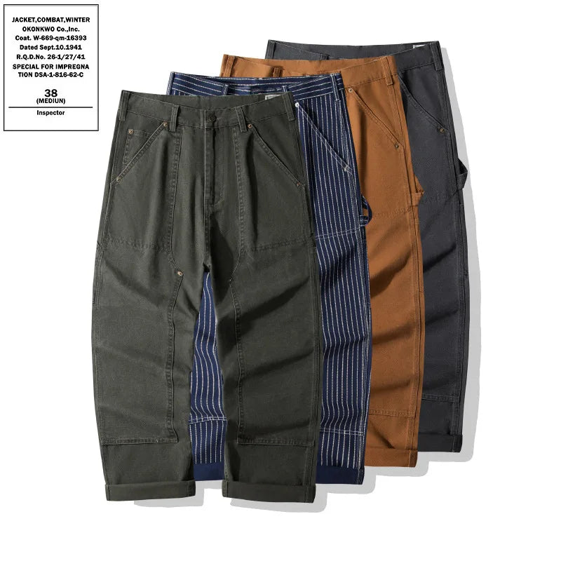 Men's Casual WABASH Lumberjack Pants Hickory Straight XL Mid Waist Canvas Safari Style Anti-Wrinkle Clippers Trousers Ami Khaji
