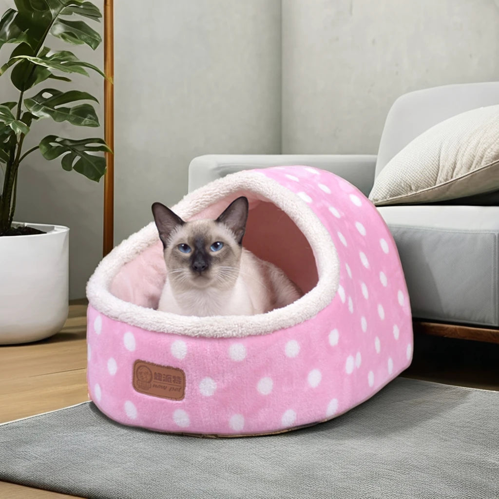 Collapsible Cat House Small Dog Bed Indoor Cat Tent Hut with Velvet and Felt Bed Luxury Pet Bed Casa Para Gatos Con Cama