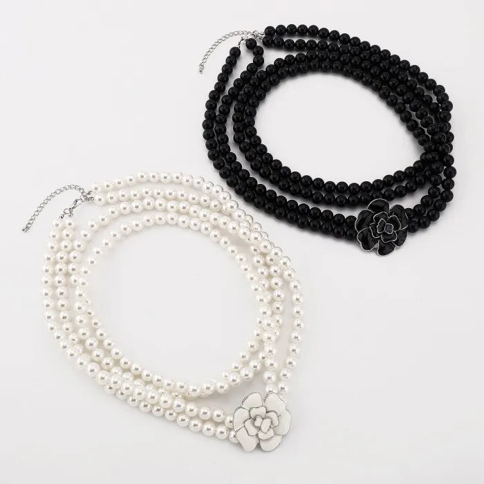 Fashion New Multilayered Pearl Camellia Flower Pendant Necklace for Women Banquet Party Jewelry