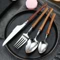 4PCS 18/8 304 Stainless Steel Slim Waist Wooden Handle Cutlery Set