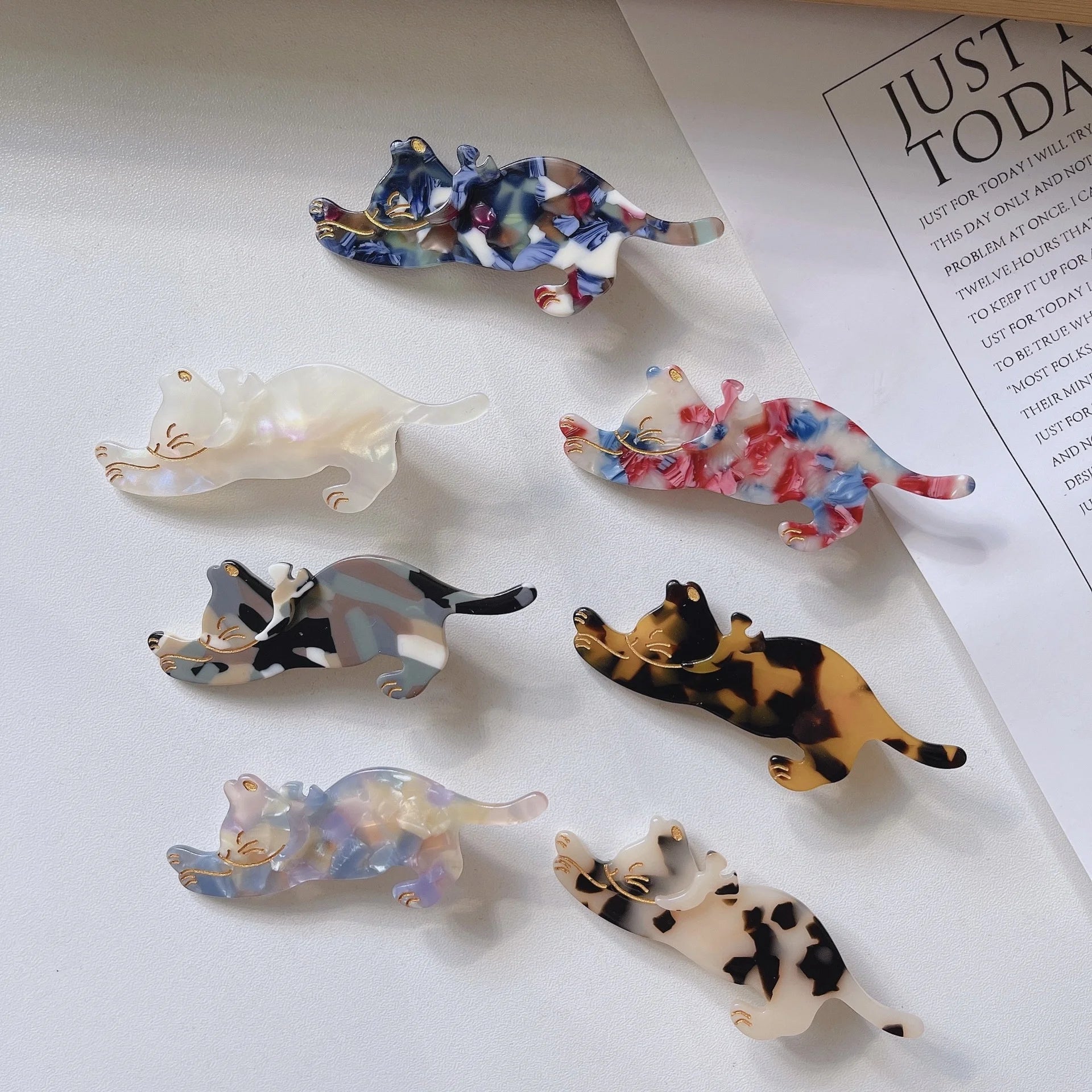 MIO 7.8Cm Length Acetate Hairpins Korean Cartoon Cat Hair Clips Acetate Alligator Clips for Girls Kids
