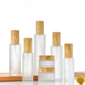 20ml-120ml Skincare Packaging White Frosted Glass Cosmetic Jar and Face Serum Bottles With Wooden Cap
