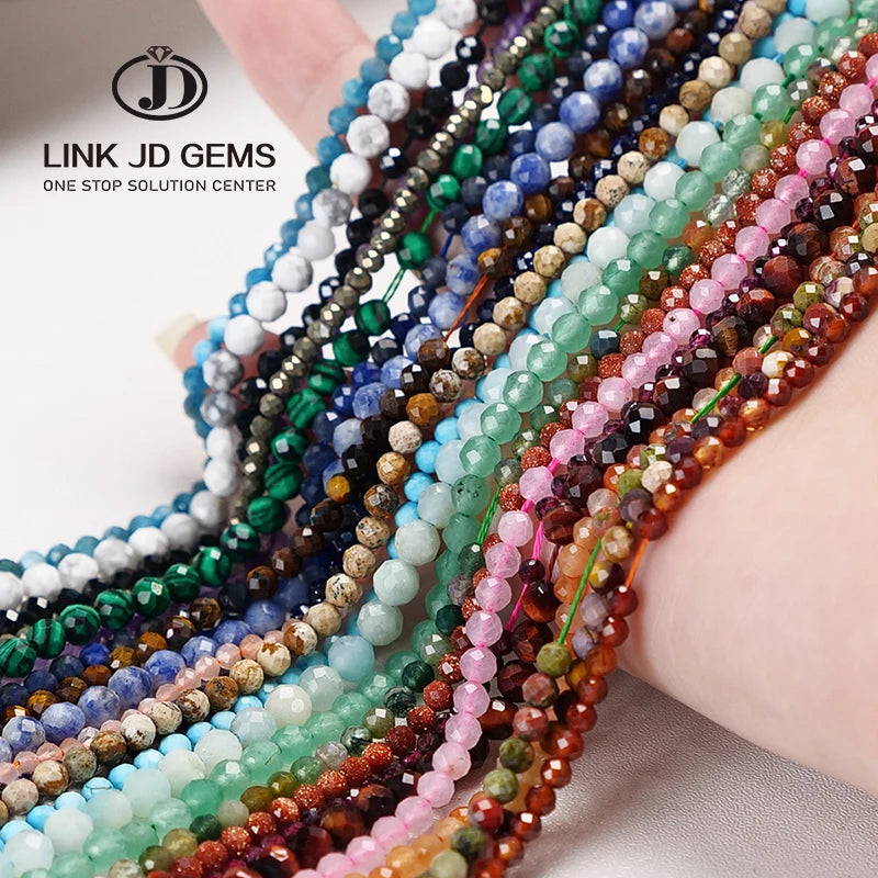 JD GEMS  3mm Natural Pink Jade Sunstone Lapis Lazuli Opal Beads DIY Jewelry Making Sunstone Faceted Lapis Lazuli Opal Stone