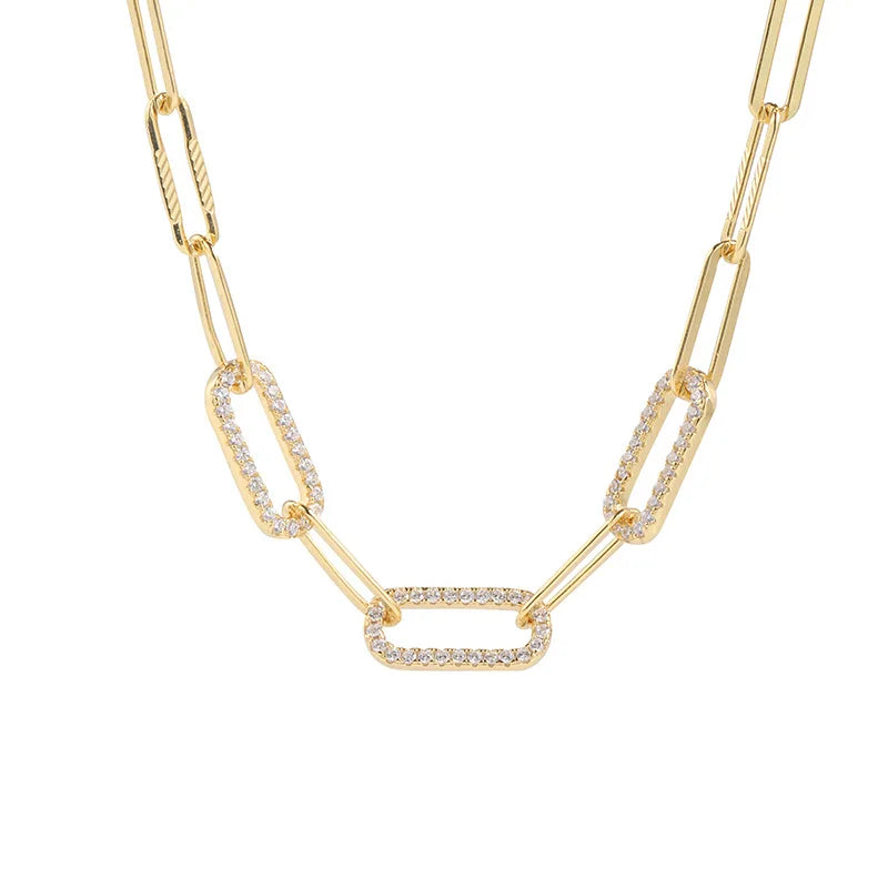 Daidan Paperclip Necklace Gold Plated 925 Sterling Silver Chocker Rectangle Zirconia Thick Gold Necklaces