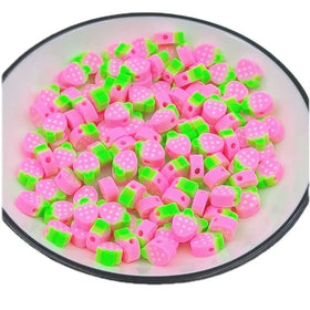 JI Bai Zhao Hot Selling 10mm pink Fruit Strawberry Soft Ceramic Slice DIY Mobile Phone Chain Bracelet Loose Bead Jewelry Making