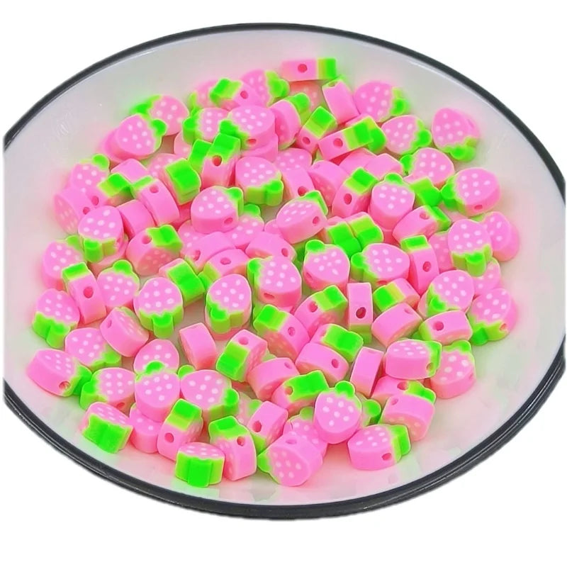 JI Bai Zhao Hot Selling 10mm pink Fruit Strawberry Soft Ceramic Slice DIY Mobile Phone Chain Bracelet Loose Bead Jewelry Making