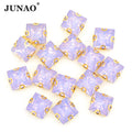 JUNAO New Arrival 8mm Flat Back Diamond Opal Purple Stones Square Sewing Resin Rhinestones