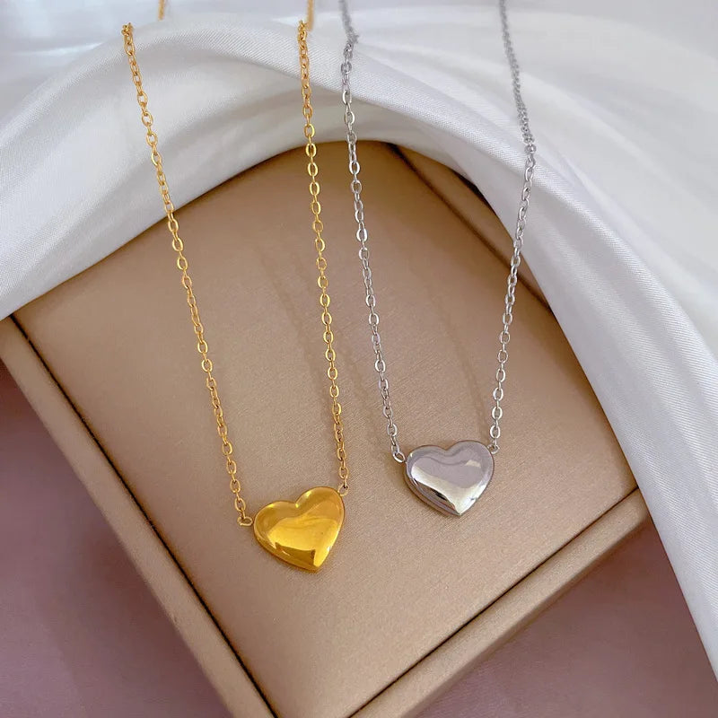 INS Polish Light Heart Pendant Necklace Stainless Steel Couple PVD Real Gold Silver Plated Women Men Non-Tarnished Necklace