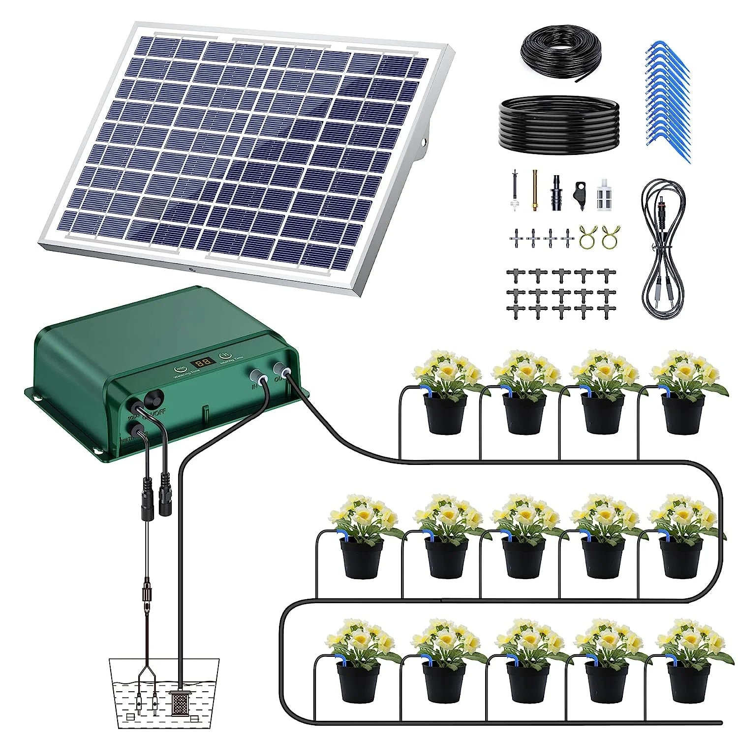 Solar Power Irrigation System for the Balcony Plant Bed  Domestic Droppers Panel Controller Plant Watering  Automatic Irrigation