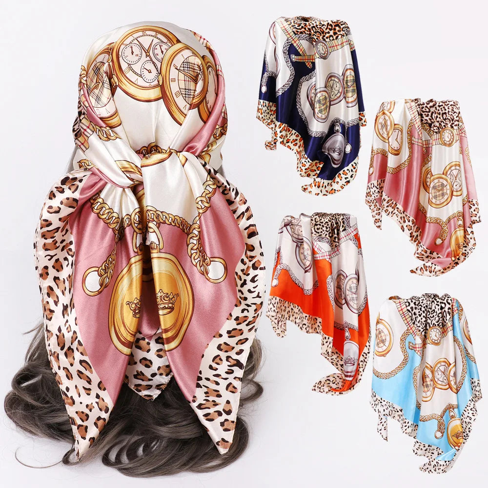 European American Cross-border New square Silk Satin Ladies Leopard Print Scarf Shawl Wholesale