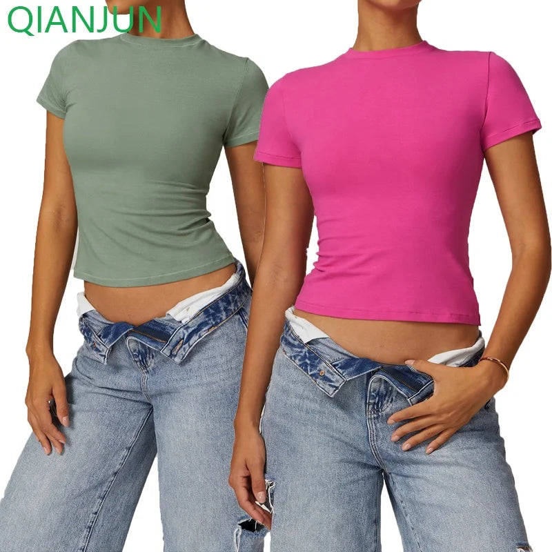 Wholesale Plus Size Women's Gym Fitness Yoga T-Shirts Short Sleeve Crewneck Sportswear for Workout & Running
