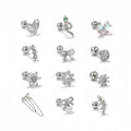 Multi Style Women Puncture Ball Screw Stainless Steel Rod Ear Bone Nails Wholesale Heart Bow Girls Silver Zircon Stud Earrings