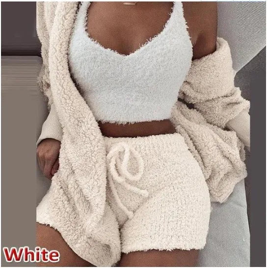 2023 Women Plus Size Pajamas Clothing Winter and Autumn Long Sleeve Coat Pajamas Plush Three Piece Set Sleepwear Loungewear