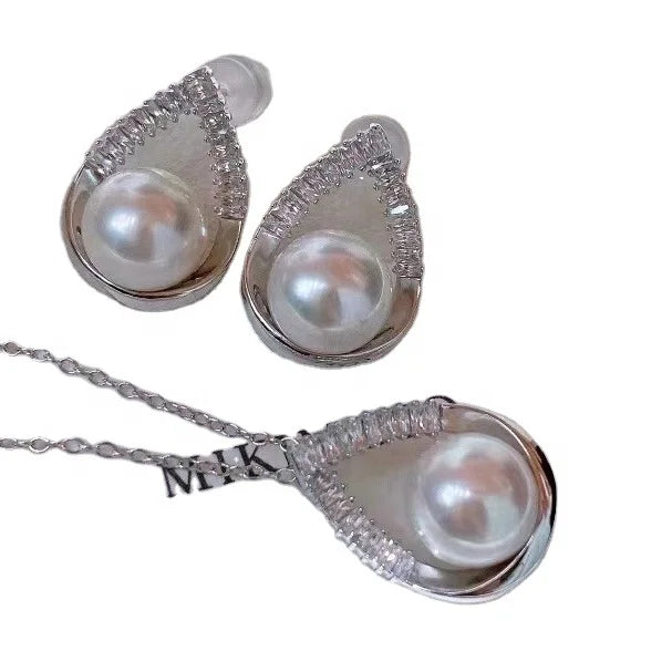 JW115 9-12mm  DIY Natural Real Freshwater Pearl Set Charm  Accessories 925 Sterling Silver  Gold Plated Jewelry Set for Women