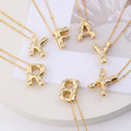Trendy CZ Bubble Letter Necklaces Unisex Brass Beads Chain Custom Name Initial Jewelry with Diamond