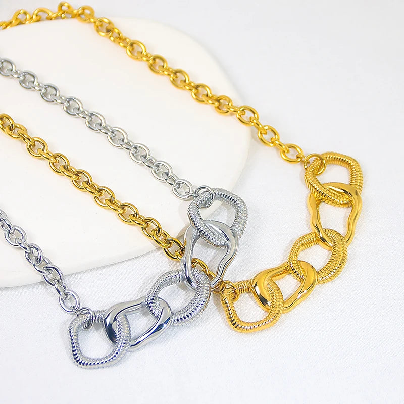 JUSNOVA Women's Fashion Necklace Handmade 18K Gold Polished Acrylic Stainless Steel Link Chain Cute Style Custom Jewelry