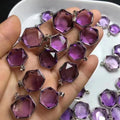 Natural Healing Stones Jewelry 925 Silver Faceted Amethyst David Star  Pendant Necklace