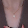 Bling Shiny Zircon Leaf Pendant Necklace 18k Gold Plated Stainless Steel Box Chain Leaf Necklace Jewelry for Women Girls