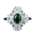 Elegant Rhodium Plated Silver 925 Jewelry Natural Jadeite Flower Ring for Women Anniversary Gift