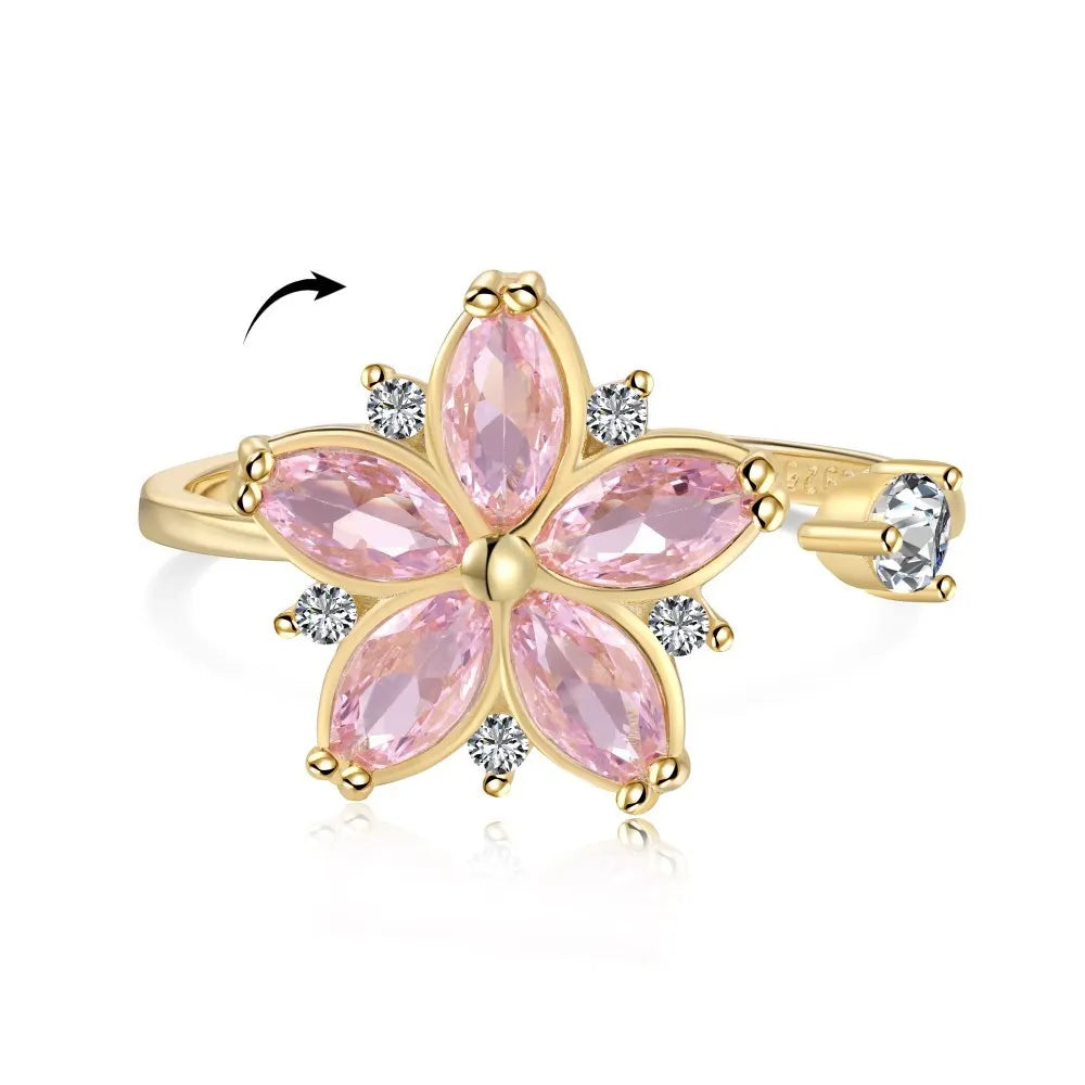 2024 Acme Jewelry  Fashionable Ring S925 Sterling Silver CZ  Hight Quality Pink Zircon Flower Design 18K Gold Plated Jewelry