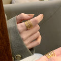 New Arrival Korean Stainless Steel Gold Plated Jewelry Hollowed Out Adjustable Wide Ring for Women Big Resizable Rings