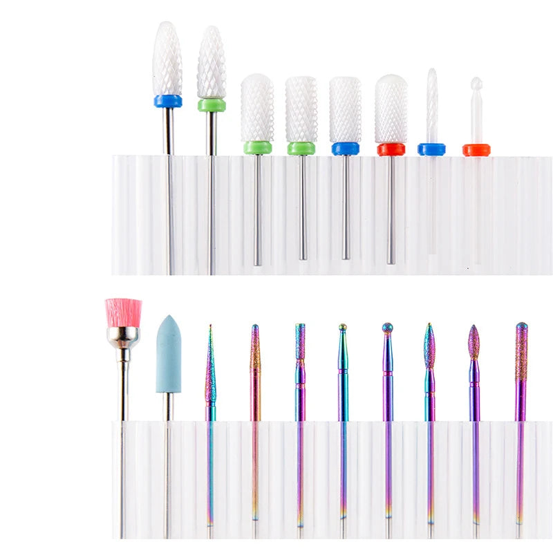19pcs Nail Drill Bits Sets 3/32 Inch Diamond Cuticle Electric Nail File and Ceramic Carbide Acrylic Gel Nail Bit Kit