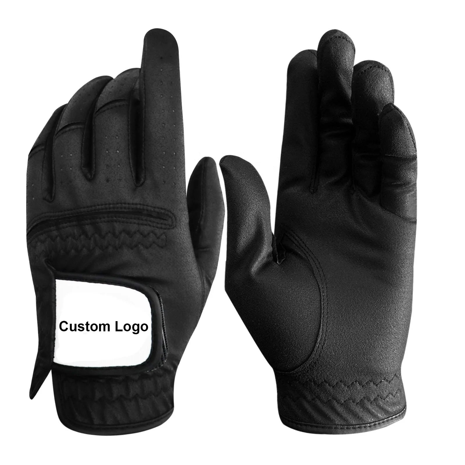 Factory Custom Logo Black/White Golf Gloves Left Hand Right Hand White Microfiber for Women and Men