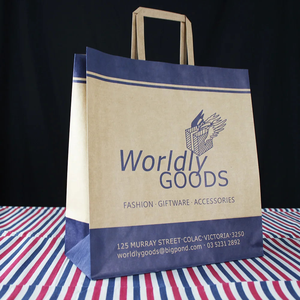 Custom Printed Clothing Gift Shopper Brown Black White Kraft Shopping Paper Bag with Flat Handle logo