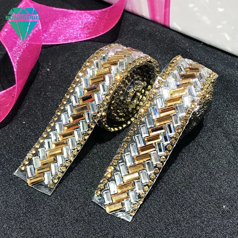 Hot Sale Self-Adhesive Crystal Tape Rhinestone Motif Ribbon & Colored Glass Clothing Decoration Fixed Motif Rhinestones