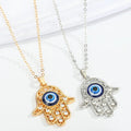 Fashion Gold Silver Plated Turkish Blue Evil Eye Hasma Fatima Hand Pendant Necklace Jewelry for Woman