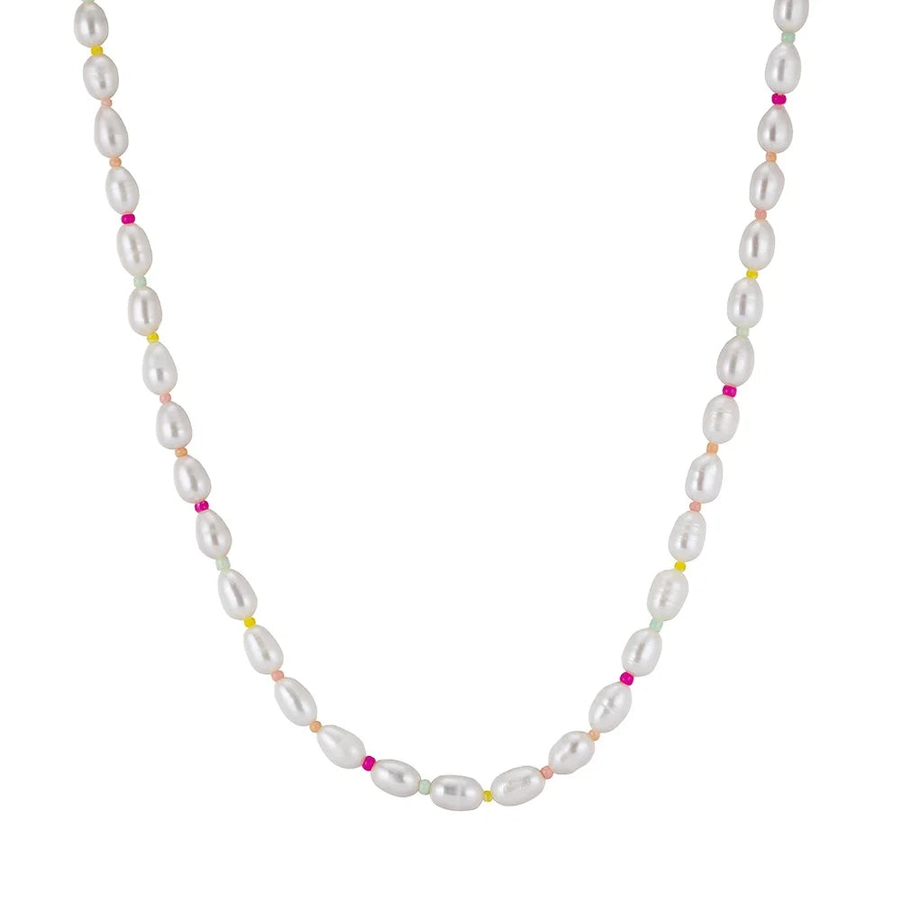RINNTIN GPN71 Cultured Freshwater Pearl Beads Chains Lanyard for Women Simple Colorful Beaded 925 Sterling Silver Necklace